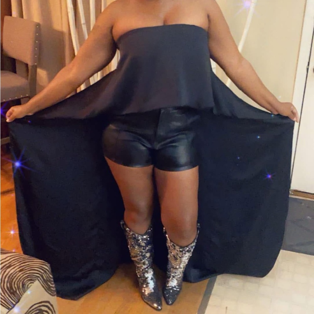 Black Strapless Cape Top